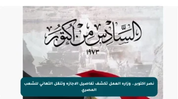 نصر أكتوبر.. وزارة العمل تكشف تفاصيل الإجازة وتنقل التهاني للشعب المصري